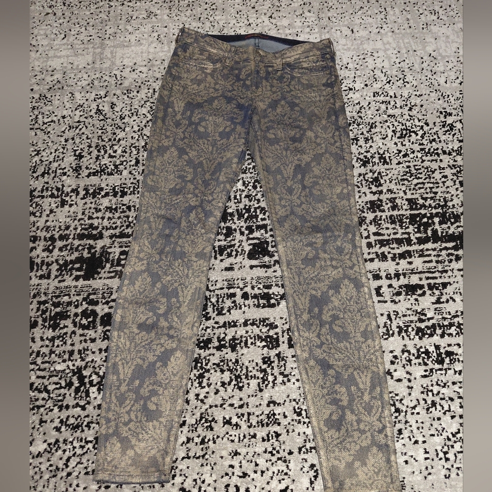 7 For All Mankind Size 29 Floral Metallic Brocade Textured Denim Jeans - Picture 7 of 16